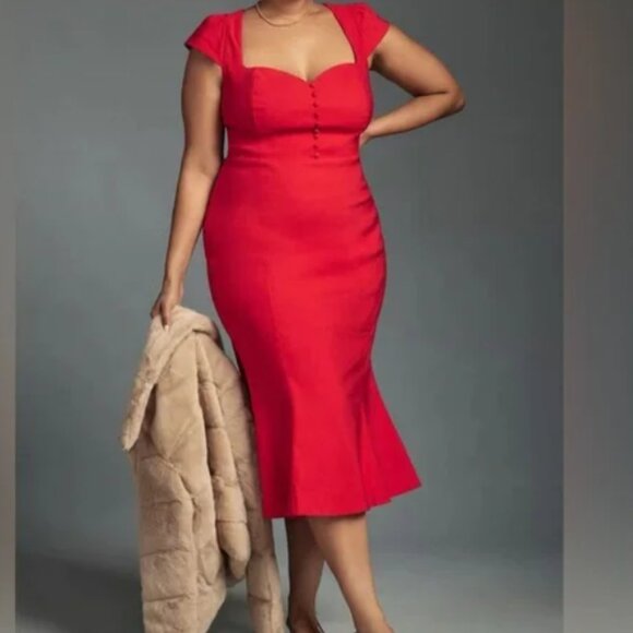 Anthropologie Dresses & Skirts - Anthropologie Red Fit And Flare Dress NWT Size Small Retails $170